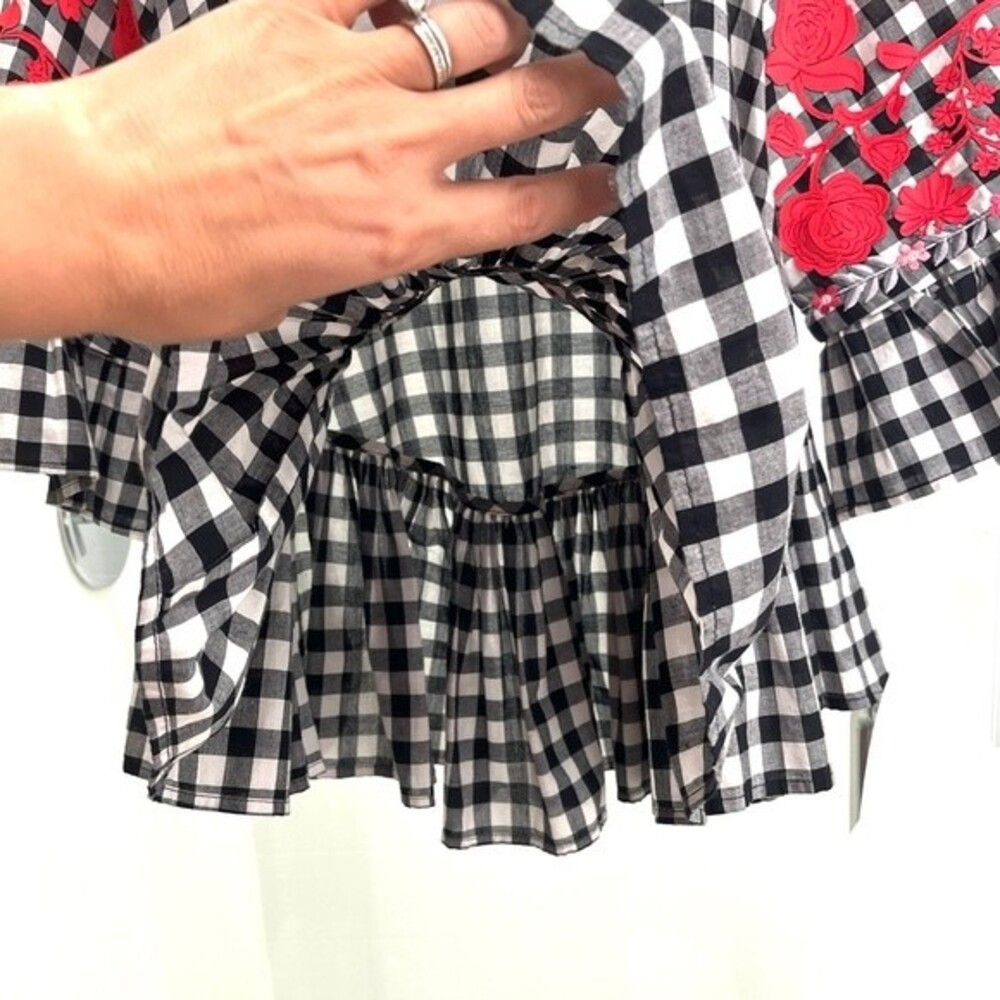 Anthropologie Pankaj and Nidhi Gingham Check Applique Cotton Top S NWOT - Picture 10 of 16